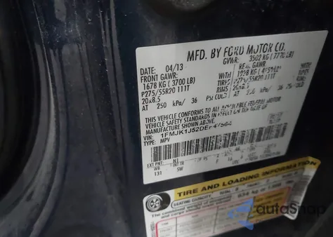 2013 Ford Expedition El King Ranch from USA, damaged, VIN 1FMJK1J52DEF47564